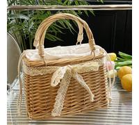 Nouveau sac à main carré perlé tissé à la main avec cordon de serrage en ruban de satin, paniers cadeaux de mariage, nœud papillon tressé MulticoloreRotin