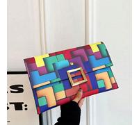 Nouveau sac à main enveloppe mode avec motif coloré et design antivol. Convient pour les courses quotidiennes, le rangement du téléphone, des pièces, des cartes et autres articles Blocs de couleur,Géo