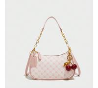 Nouveau sac à main rose classique style étoile en matériau PU polyvalent et imperméable avec décoration de lettre. Sac à bandoulière croissant de couleur unie, sac à bandoulière/sous le bras avec chaî