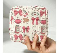 Nouveau sac de maquillage à motif cœur rose & nœud - Pochette de rangement de médicaments compacte thème infirmière avec fermeture éclair, sac médical, trousse de toilette, essentiel de voyage, design
