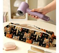 Nouveau sac de rangement matelassé pour sèche-cheveux thème chat Halloween, essentiel de voyage, portable et léger, durable et robuste, élégant et beau, convient pour la maison, l'extérieur et l'usage