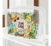Nouveau sac de toilette imperméable en PVC imprimé avec thème de protection solaire, sac de plage en PVC, design peint à la main frais avec soleil et crème solaire, cadeau de soins de protection solai