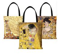Nouveau sac fourre-tout en canevas avec l'impression de l'œuvre symboliste de Gustav Klimt, double face, sac à épaule pour femme, sac de transport, sac de courses pliable et réutilisable CartoonÉtoffe