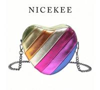 Nouveau sac messenger en forme de cœur avec motif arc-en-ciel, mini sac à bandoulière rayé coloré, sac cosmétique à texture simple et décontracté de couleur mode mignon, idéal pour sortir, faire du sh