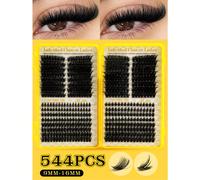 Nouveau set d'extension de cils 544 pièces D Curl, faux cils en grappes simples 9-12mm, style volume russe 3D, DIY à la maison pour débutants, portable pour voyage et port quotidien, convient pour mar