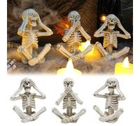 Nouveau squelette suspendu d'Halloween, n'écoutez pas, ne regardez pas, ne dites pas, ornement de décoration d'atmosphère de cour de maison en résine (White, 10x7.8cm)