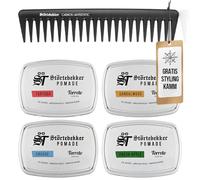 NOUVEAU : Störtebekker® Premium Pomade à base d'huile set d'essai + peigne de coiffage GRATUIT - 4 x pommade hommes 'Torreto Series' - tenue moyenne - brillance moyenne - cire cheveux 125ml