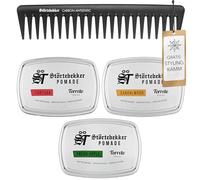 NOUVEAU : Störtebekker® Premium Pommade à base d'eau set d'essai + peigne de coiffage GRATUIT - 3 x pommade hommes 'Torreto Series' - Tenue moyenne - Brillance moyenne - Cire pour cheveux 125ml