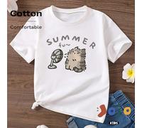 Nouveau style de printemps, pull décontracté et mignon en coton doux à col rond pour pré-adolescentes, design unisexe avec un chat adorable, un ventilateur, une impression de lettre créative Vêtements