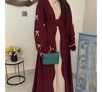 Nouveau style minimaliste moyen-oriental d'été/automne Abaya avec nœud, veste décontractée en couleur unie bordeaux, douce et confortable avec ceinture, Abaya de festival, Abaya pour un port quotidien
