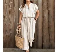Nouveau style mode décontracté voyage et vacances d'été pantalon une pièce pour femmes grande taille 0XL,1XL,2XL,3XL,4XLUnicoloreTissu tissé