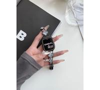 Nouveau Style Pour Bracelet Apple Watch Iwatch 8 Génération 76543se Chaîne De Bracelet Apple Watch En Métal Trèfle À Quatre Feuilles-Chaîne En Nacre Argent-Noir¿¿Bracelet Simple¿-38mm/40mm/41mm