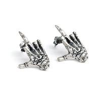 Nouveau Style Solide Argent Sterling 925 Crâne Main Boucles d'oreilles Gothique Rock Os Boucles d'oreilles Cadeau De Halloween