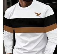 Nouveau T-shirt à manches longues pour hommes, col rond, style décontracté d'affaires, contraste noir et blanc, pratique pour les voyages et adapté pour un port quotidien léger, printemps et automne L