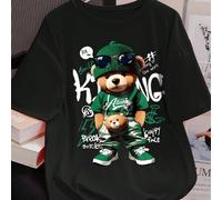 Nouveau T-shirt avec motif ours de bande dessinée, top mode décontracté et ample à col rond pour femmes, convient pour le port quotidien au printemps et en été L,M,S,XLAnimal,Cartoon,LettresPolyester