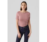 Vero Moda VMPANDA T-Shirt Stretch uni à Manches Courtes et col Bateau pour Femme, Rose nostalgique., M