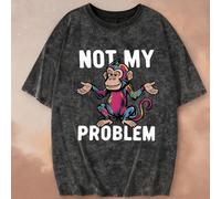 Nouveau t-shirt d'été décontracté à col rond, imprimé singe et lettres, teint tie-dye noir à manches courtes. Top à la mode et polyvalent pour femmes L,M,S,XL,XS,XXLCartoon,graphique,LettresPolyester