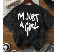 Nouveau t-shirt d'été simple et , style américain décontracté, imprimé de lettres personnalisées, teint tie-dye, col rond, manches courtes. Top polyvalent et élégant pour femmes, couleur noire L,M,S,X