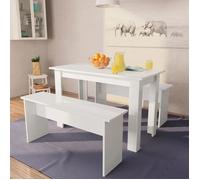 Nouveau Table de salle à manger et bancs 3 pièces - Ensemble de 1 table et 2 chaises - Bois d'ingénierie Blanc DECO FT6410826