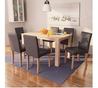 Nouveau Table et chaises 7 pièces - Ensemble de 1 table et 6 chaises - Cuir synthétique Chêne Marron DECO FT6425789