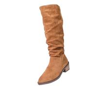 Nouveau talon plat tête ronde longue western bottes d'hiver basse rétro grande taille mode femme noir, marron, 37 EU