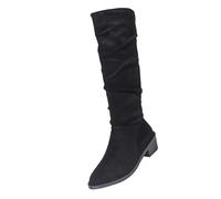 Nouveau talon plat tête ronde longue western bottes d'hiver basse rétro grande taille mode femme noir, Noir , 39.5 EU