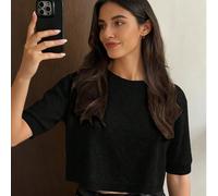 Nouveau Top tricoté à col rond et manches courtes pour le printemps/été, style ample et court, mode affaires minimaliste chic pour navetteurs, top court à manches mi-longues, nouvelle année L,M,SUnico