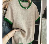 Nouveau Top tricoté d'été décontracté, personnalisé, patchwork, contrastant, polyvalent et chic pour femmes L,M,S,XL,XXLBlocs de couleurÉtoffe