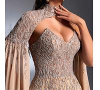 Nouveau Top tube élégant de mode de luxe patchwork brodé de perles élastique (ensemble de 2 pièces détachables) avec manches en mousseline de soie, convient pour le dîner de gala, la fête, le mariage,