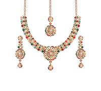 NOUVEAU! Touchstone indien Bollywood fabriqué à la main traditionnel look clouté fabrication fabuleuse multicolore Navratna Designer bijoux collier classique Mangtika en ton or pour femme.