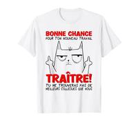 Nouveau travail cadeaux humours pour l'employe Depart Collgue Travail & Nouvel Emploi, Adieu Bonne Chance T-Shirt Blanc Unisex Adulte Coupe classique Manche mi-longue Col Mandarin T-Shirt