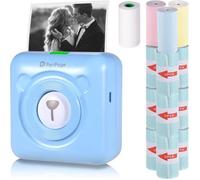 Nouveau Type - PeriPage A6 Mini imprimante thermique HD 304DPI BT Fonction photo AR avec 13 rouleaux de papier thermique Bleu