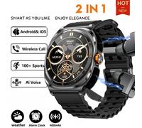 Nouveau Ultra Écouteur Montre Intelligente Hommes Tws Casque 2 En 1 Appel Sans Fil Amoled Fitness Tracker Santé Smartwatch Hommes Pour Android Ios.Silica Gel Black.Bluetooth Call