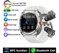 Nouveau Ultra Écouteur Montre Intelligente Hommes Tws Casque 2 En 1 Appel Sans Fil Amoled Fitness Tracker Santé Smartwatch Hommes Pour Android Ios.Silica Gel Gray.Bluetooth Call