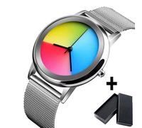 Nouveau Unique Femmes Montre Mode Décontracté Coloré Cadran À Langer Quartz Montre-Bracelet Simple Ultra-Mince En Acier Dame Montres Cadeau Spécial.Silver.