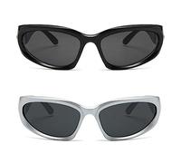Nouveau Y2K Sport Punk Lunettes De Soleil Femmes Marque Designer Hommes Carré UV400 Coloré Miroir Lunettes Lux I9X6 Mode Sun Goggle Eyewear, 2 paires., Taille unique