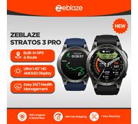 Nouveau Zeblaze Stratos 3 PRO GPS montre intelligente 1.43 "HD AMOLED affichage GPS intégré Bluetooth appels téléphoniques sport Smartwatch pour hommes Ember Black