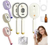 Nouveauté 2026 Peigne Massage à Coussin d'Air Et Spray Électrique - Rechargeable, à Nano-Brume | Démêle Et Élimine Les Frisottis Pour Des Cheveux Secs, Offrant Une Expérience Home Spa (2,Blanc crème)