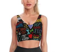Nouveauté Animale J'aime Mon Chien imprimé Soutiens-Gorge de Sport pour Femmes Yoga sans Manches Hauts Courts