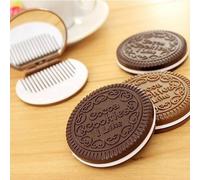 Nouveautés Femmes Maquillage Outil Poche Miroir Maquillage Miroir Mini Brun Foncé Mignon Chocolat Cookie En Forme De Peigne
