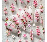 Nouveaux autocollants d'art pour ongles avec branche d'arbre rose, fleurs de pêcher en relief 3D, beaux autocollants adhésifs pour fleurs au dos des ongles, fournitures pour ongles PlantesPC