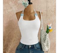 Nouveaux hauts d'été colorés et bohèmes pour les vacances, avec décorations en métal, crochet et col ras-du-cou. Idéal pour les vacances, les concerts et les sorties en club. Couleur blanche sexy L,M,