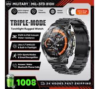 Nouveaux Hommes Militaire En Plein Air 1000Mah Batterie Montre Intelligente Gps Nfc Montres 3Atm Étanche Natation 1.7 Pouces Hd Bluetooth Appel Smartwatch.Black Steel.Standby For 100 Days