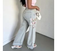 Nouveaux jeans droits bleus élégants et délicats avec broderie Top de gamme pour la Saint-Valentin pour femmes L,M,S,XL,XSPlantesJean