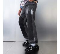 Nouveaux jeans droits en denim gris foncé pour adolescents, style européen mode avec détails graphiques 3D et points peints 14Y,13Y,16Y,15YUnicoloreJean
