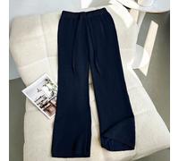 Nouveaux pantalons droits larges décontractés à taille haute avec cordon de serrage pour femmes, pantalons épais en tricot doublé thermique L,M,S,XL,XSUnicoloreÉtoffe