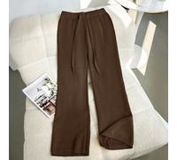 Nouveaux pantalons droits larges décontractés à taille haute avec cordon de serrage pour femmes, pantalons épais en tricot doublés thermiques L,M,SUnicoloreÉtoffe