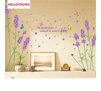 Nouveaux Produits Qt-0155 Autocollants Muraux Fleur De Lavande, Autocollants Muraux De Fond De Chambre À Coucher, Stickers Muraux En Vinyle De Décoration De Maison