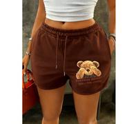 Nouveaux shorts décontractés pour femmes avec taille à cordon de serrage, poches en biais et décor d'ours, produit best-seller L,M,S,XL,XSAnimal,Cartoon,LettresÉtoffe