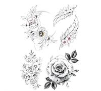 Nouveaux tatouages temporaires for femmes, autocollants de croquis de fleurs, autocollants d'art de bras noir et blanc, 2 pièces(002)